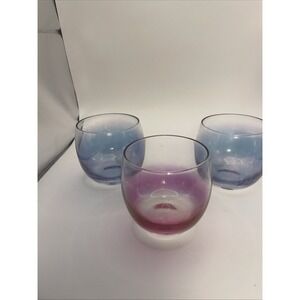 3 Roly Poly Small 5 oz Cocktail Neat Glasses Barware Pink Blue